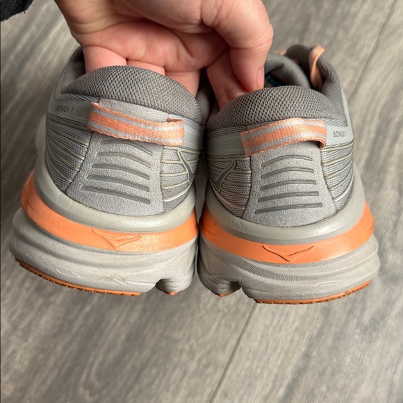 Hoka One One Women's Gray and Peach Athletic Running Shoes - Picture 6 of 9